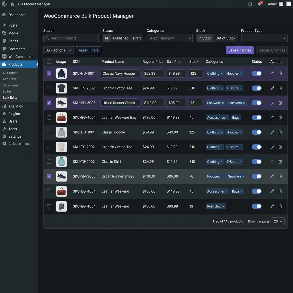 Dashboard overview with live store metrics and quick action shortcuts.
