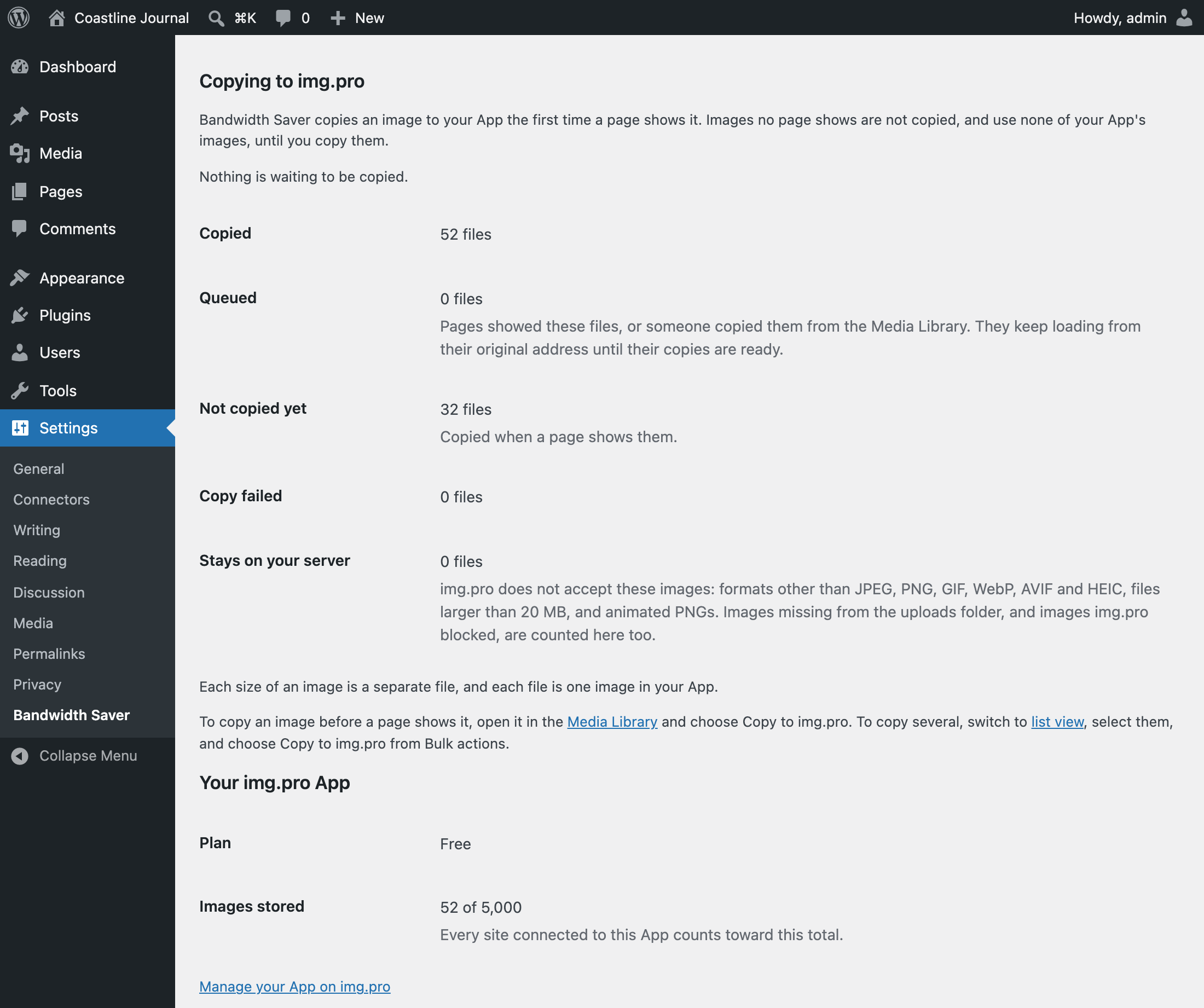 See what is copied to img.pro and how many images your App stores