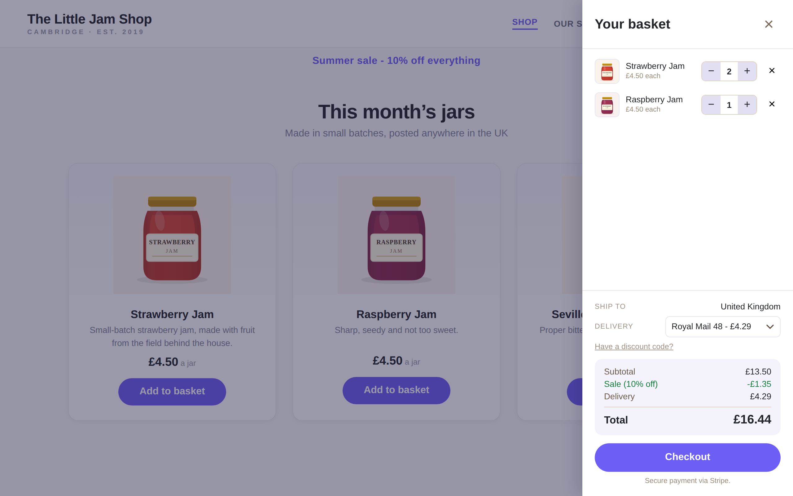 The shopping cart basket, open in your theme.
