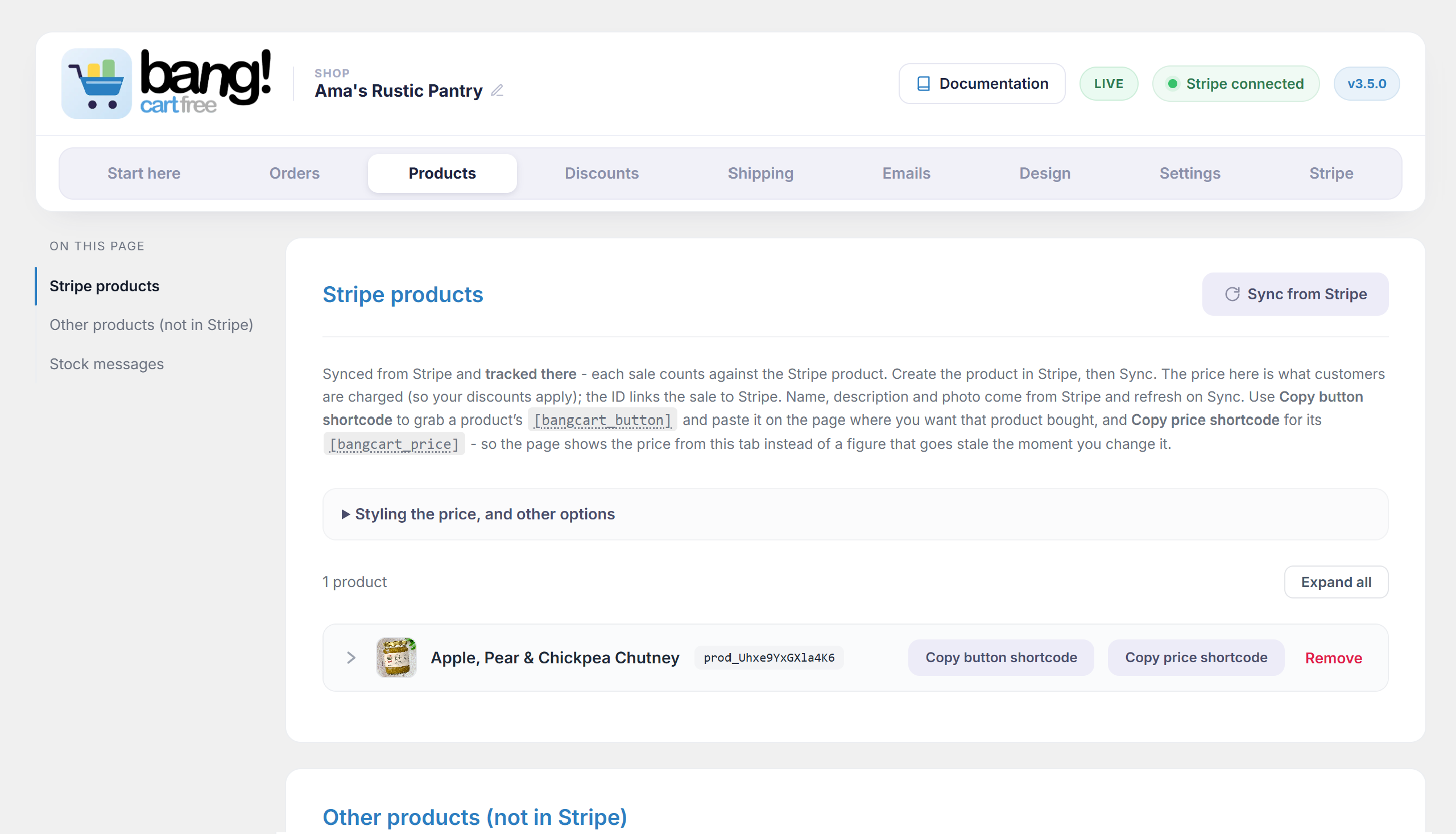 Products, synced from Stripe or added here.