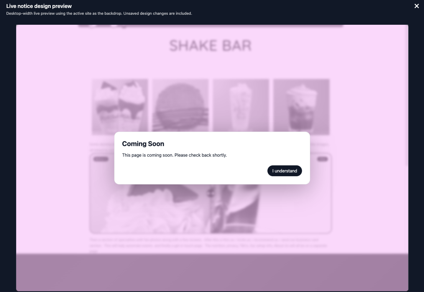 Preview the complete visitor experience before publishing.
