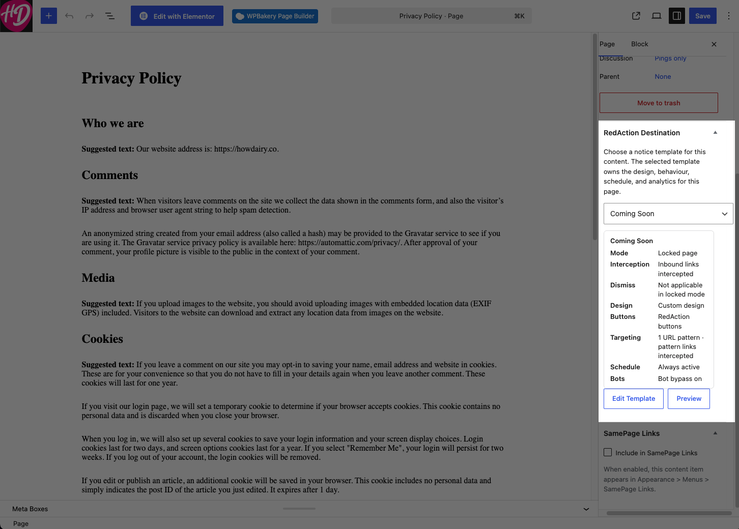 Assign reusable Destination Redactions directly from the page editor.