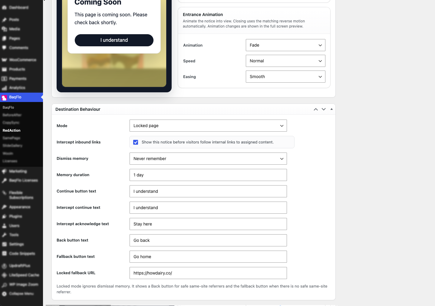 Configure visitor interactions and notice behaviour.