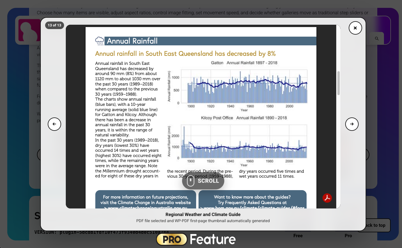 Pro Feature: Open fully scrollable multipage pdf files in popups.