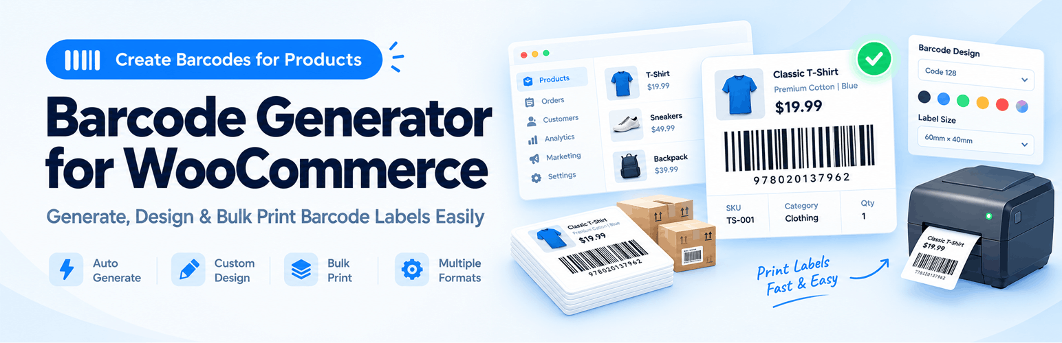 Barcode Generator for WooCommerce – Create & Print Barcodes Easily