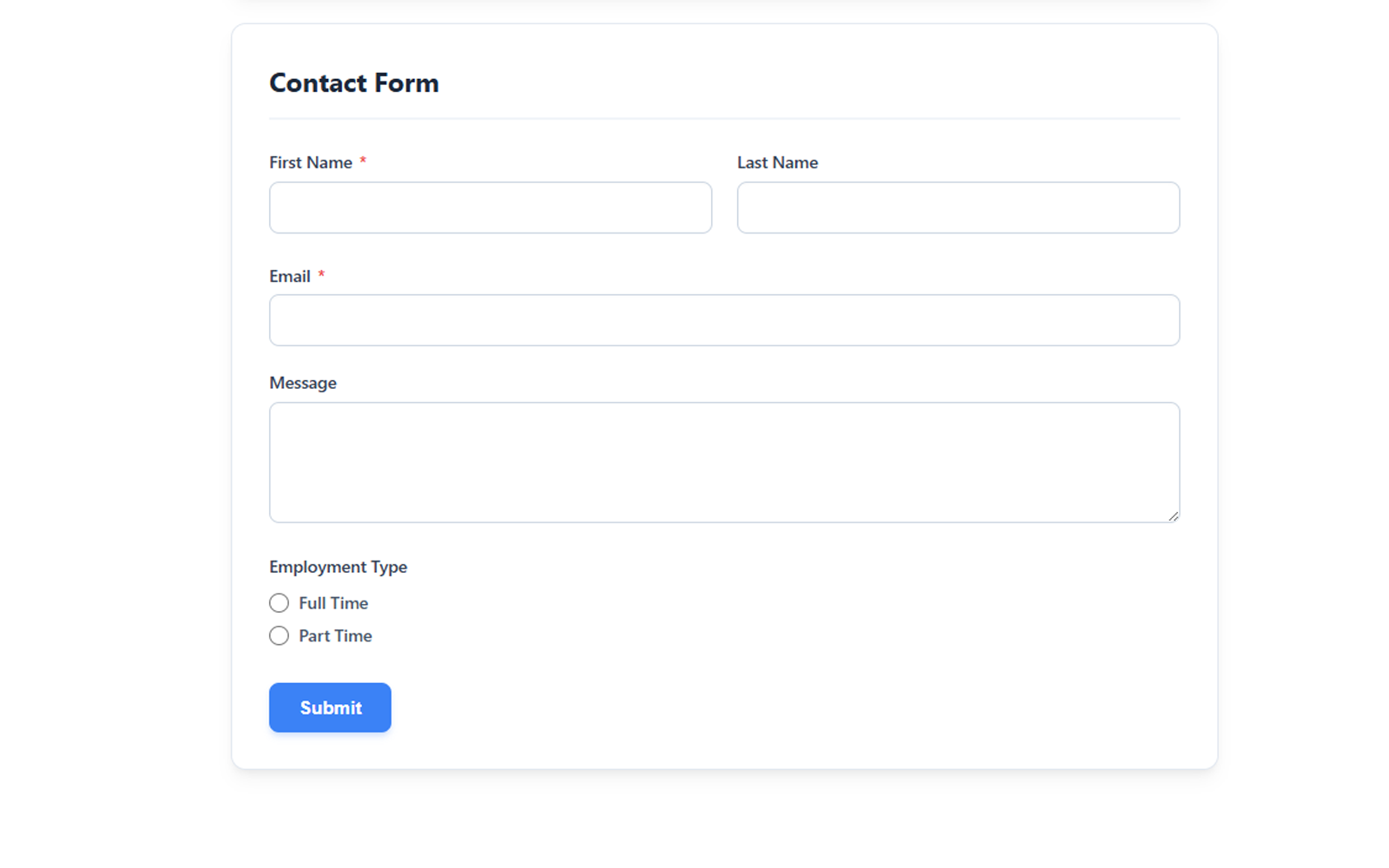Responsive contact form displayed on the frontend.