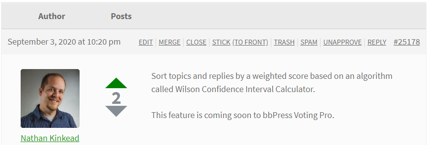 Voting and scores on a reply on a topic.