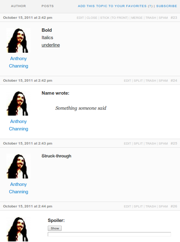 Post and replies with bbcode formatting.