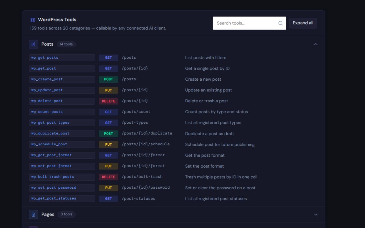 Tool detail view — tool name, method, and a plain-English explanation.