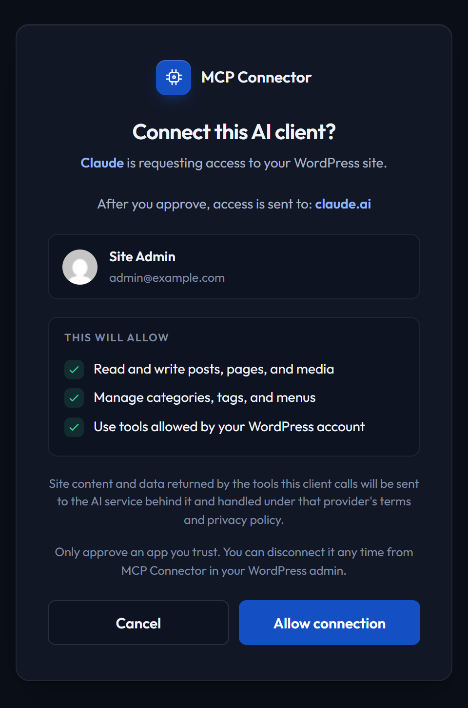 OAuth authorization screen for an AI client.