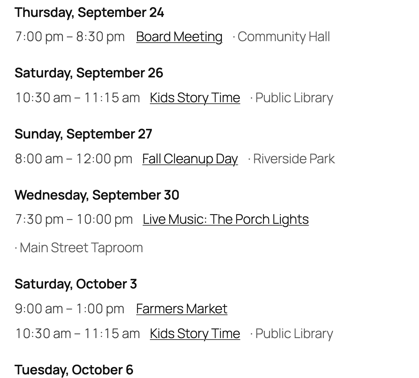 The list view, grouped by day.