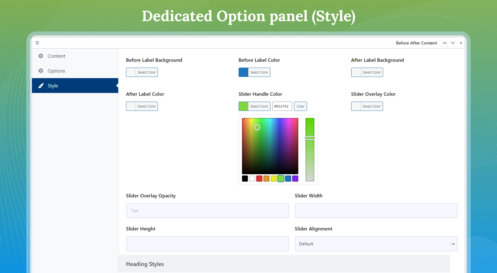 Dedicated Option Panel (Design Settings)