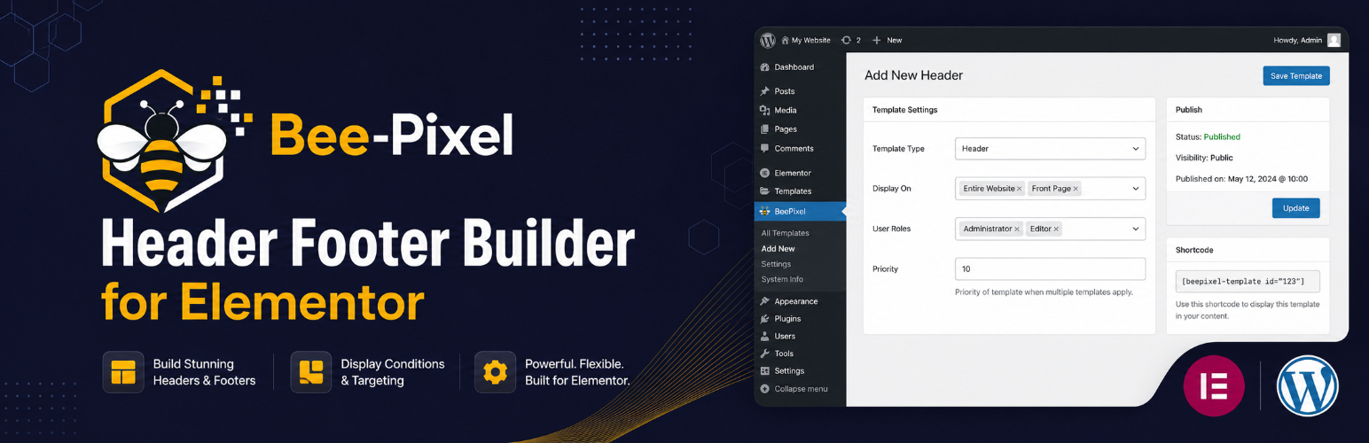 WordPress 外掛 BeePixel Header Footer Builder for Elementor 的封面圖片