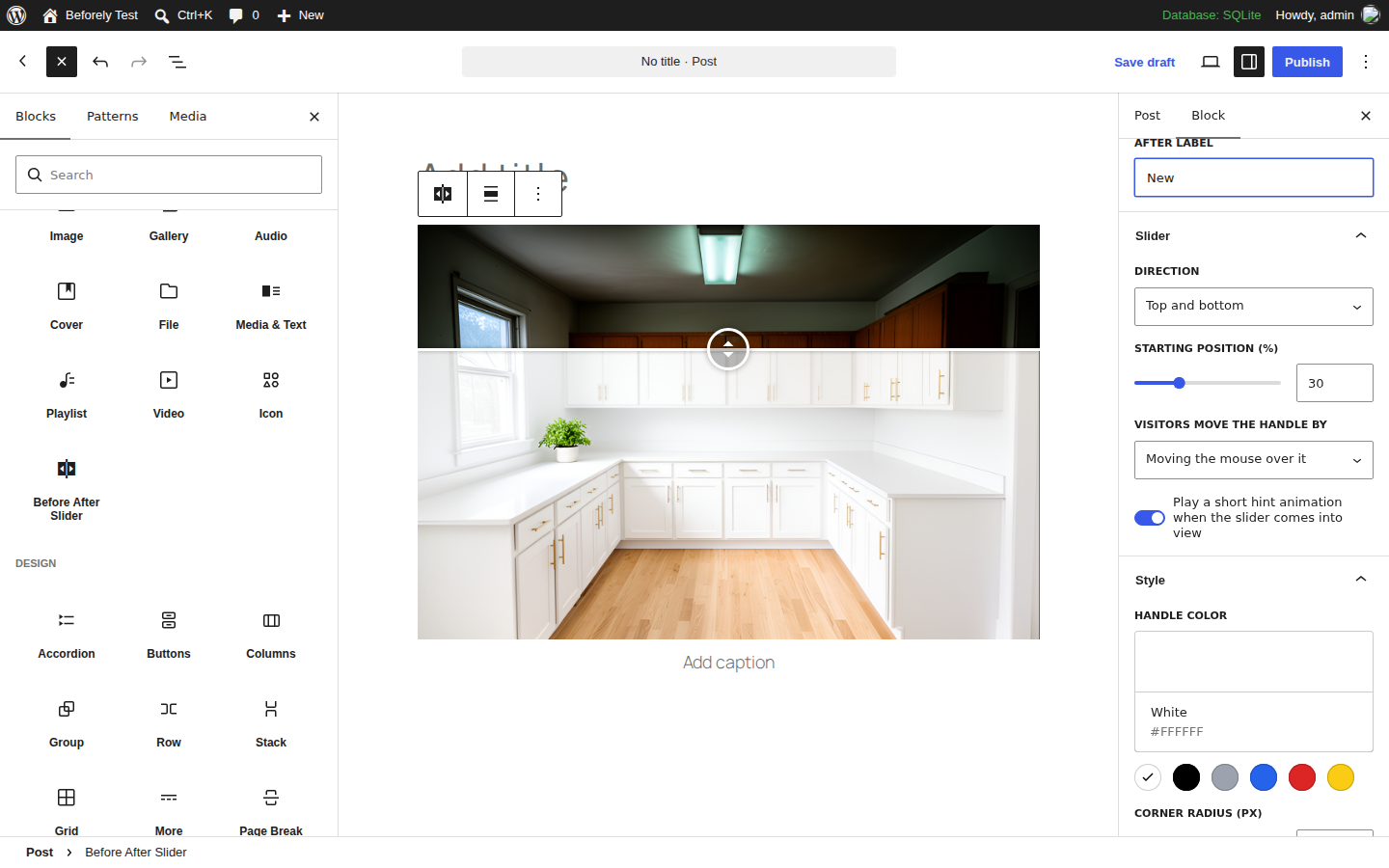 The block and its settings in the block editor.
