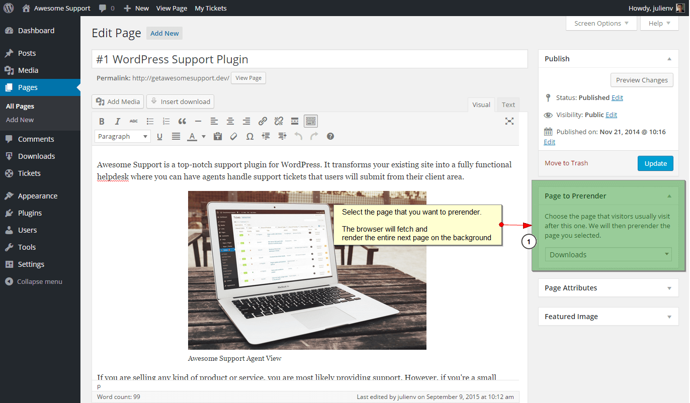 Metabox that lets you select the next page to pre-load