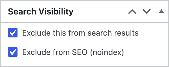 Search Visibility metabox on the post edit screen.