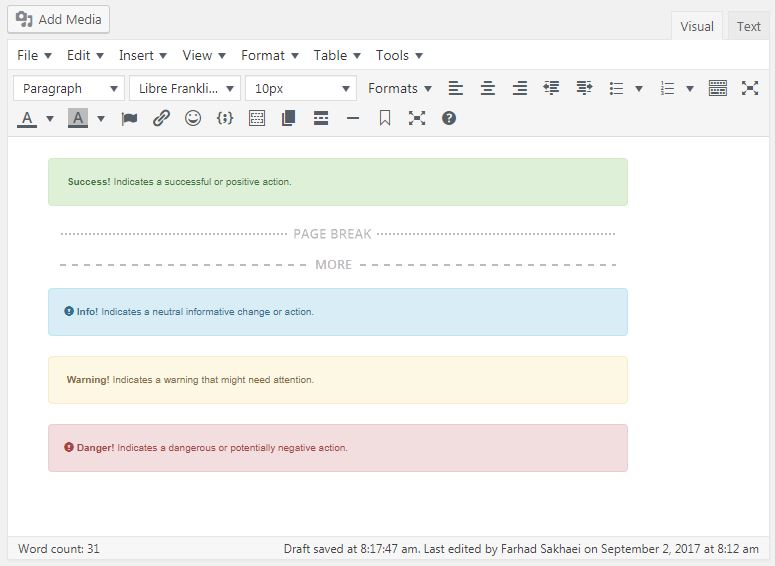 WordPress Editor after installing this plugin