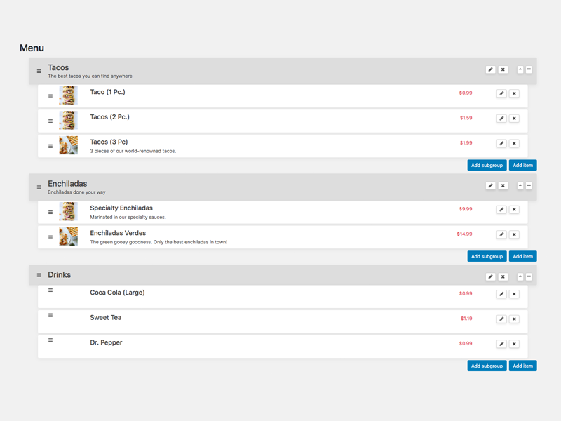 Great Restaurant Menu WP