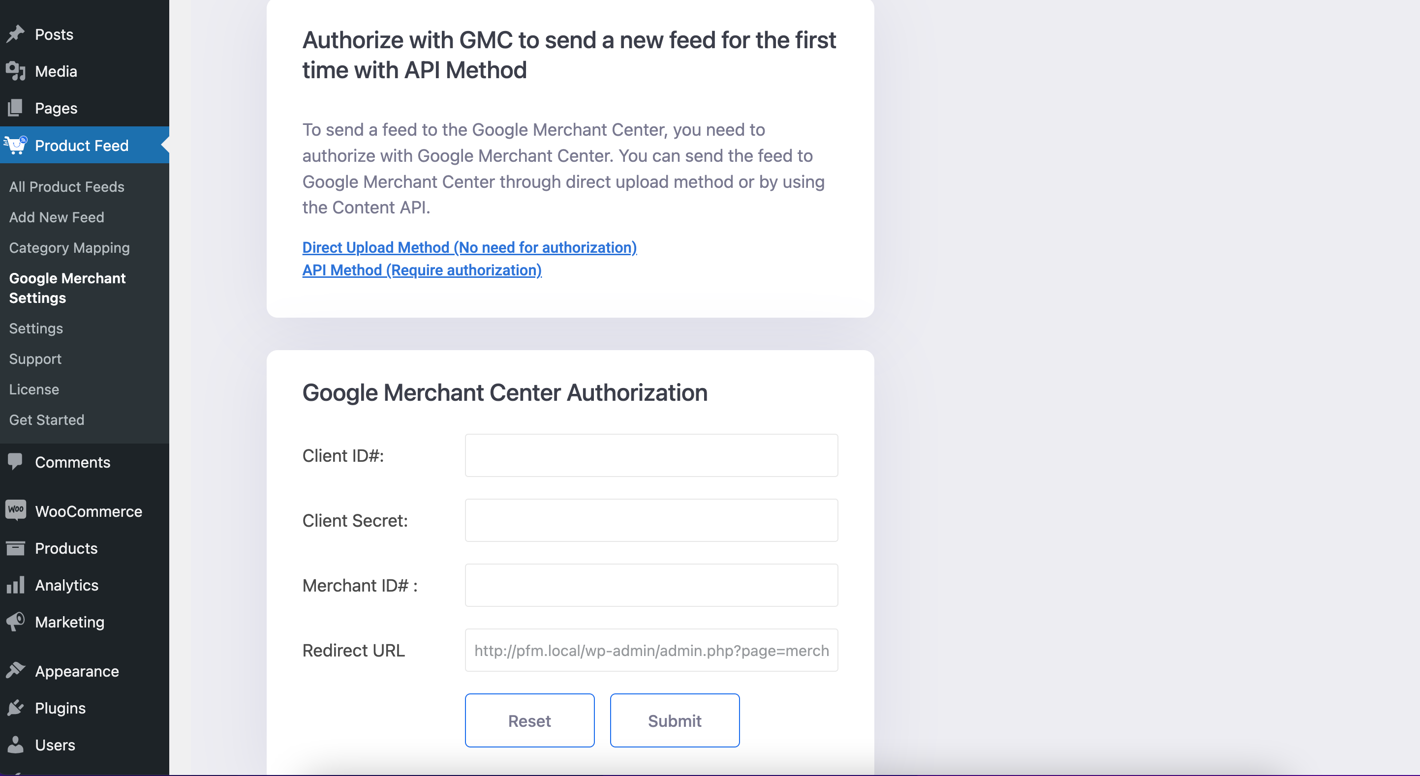 Authorize your Google Merchant Center account to send your Google Shopping Feed via the content API method