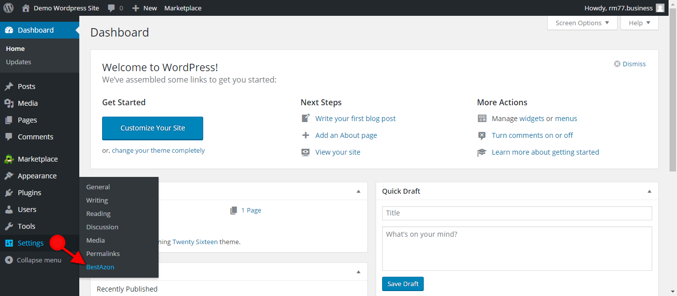 The setting page is available under Dashboard -> Settings -> BestAzon
