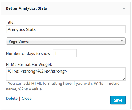 Better Google Analytics includes an optional front-end widget that allows you to display your Google Analytics stats based on any metric you wish.