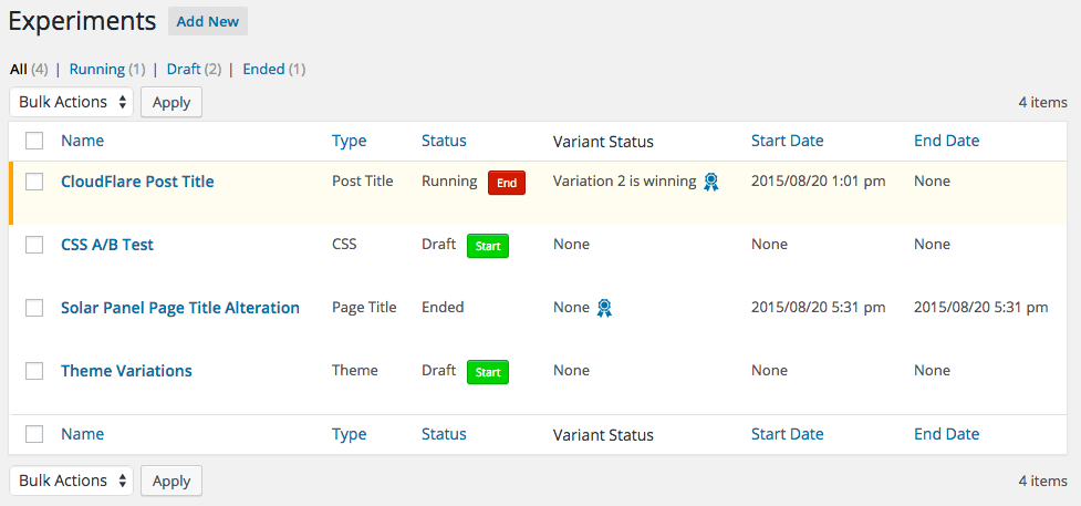 Better Google Analytics includes a fully integrated system for managing Google Analytics Content Experiments (split or A/B testing).