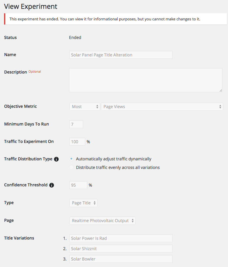 Google Analytics Content Experiments can be used to run variations of the title of any individual post/page.