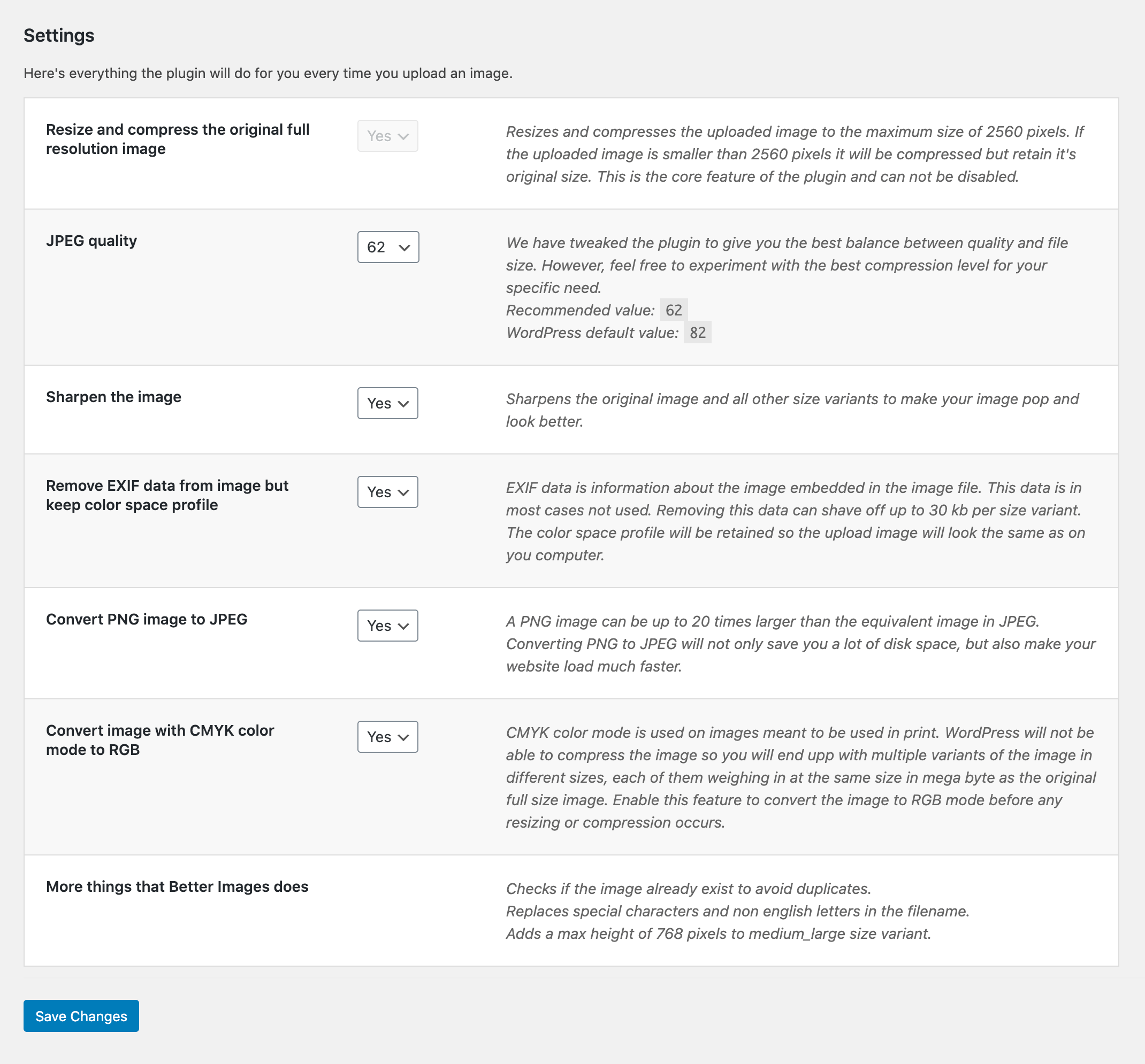 Better Images – Sharpen, compress, optimize and resize image after upload – WordPress plugin | WordPress.org