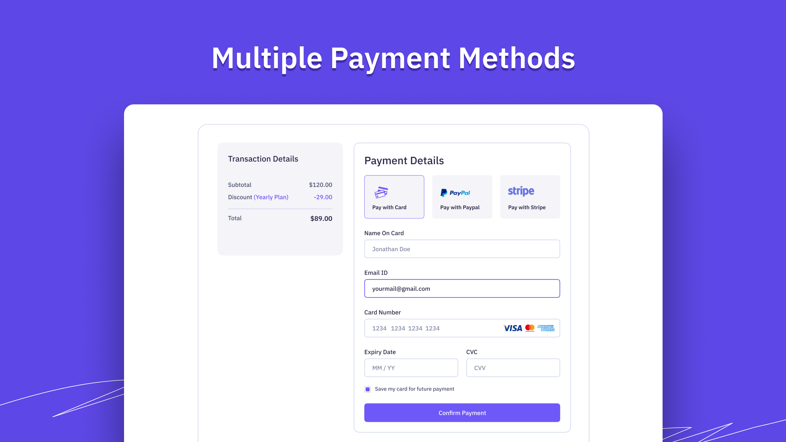 Multiple payment methods