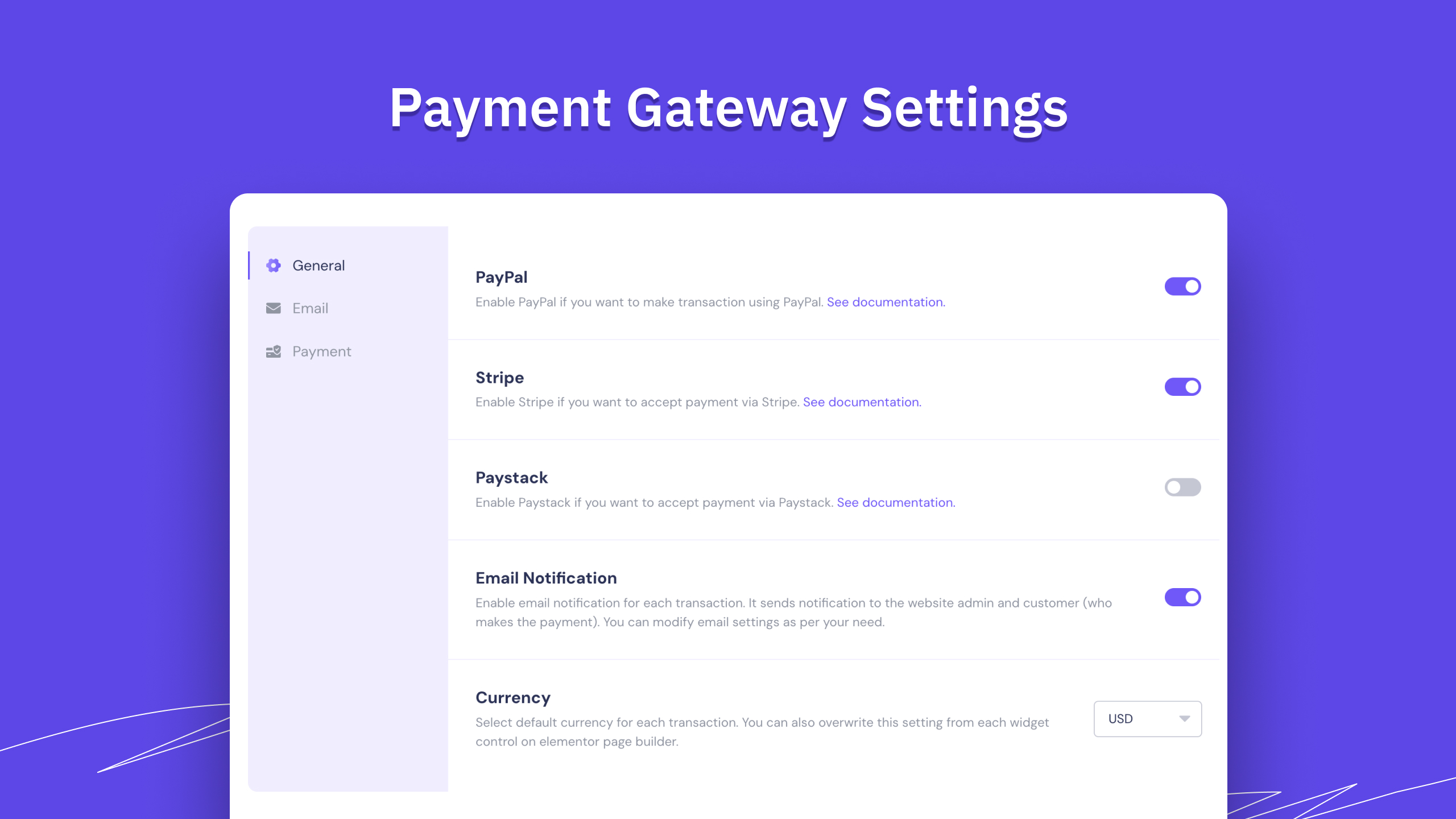 Configurações do gateway de pagamento