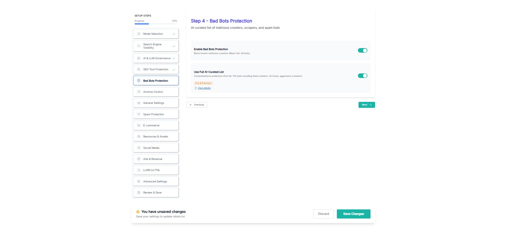 Step 4 - Bad bot protection options.