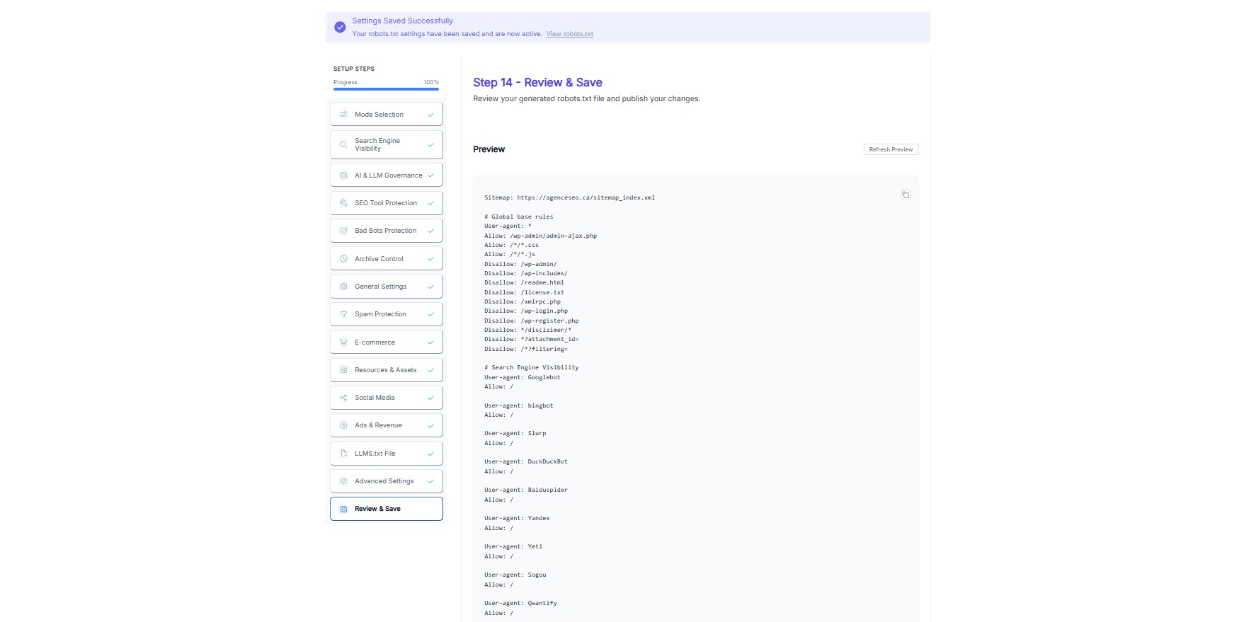 Step 14 - Review & Save preview screen.