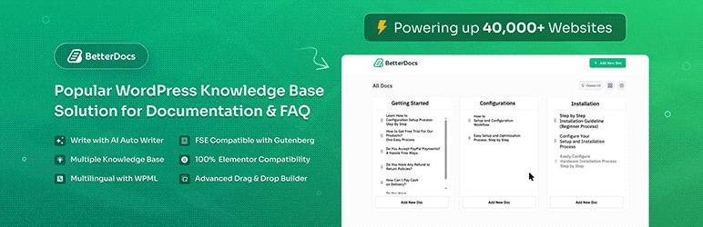 BetterDocs – Documentação avançada orientada por IA, perguntas frequentes e ferramenta de base de conhecimento para Elementor e Gutenberg com enciclopédia, suporte de IA e respostas instantâneas