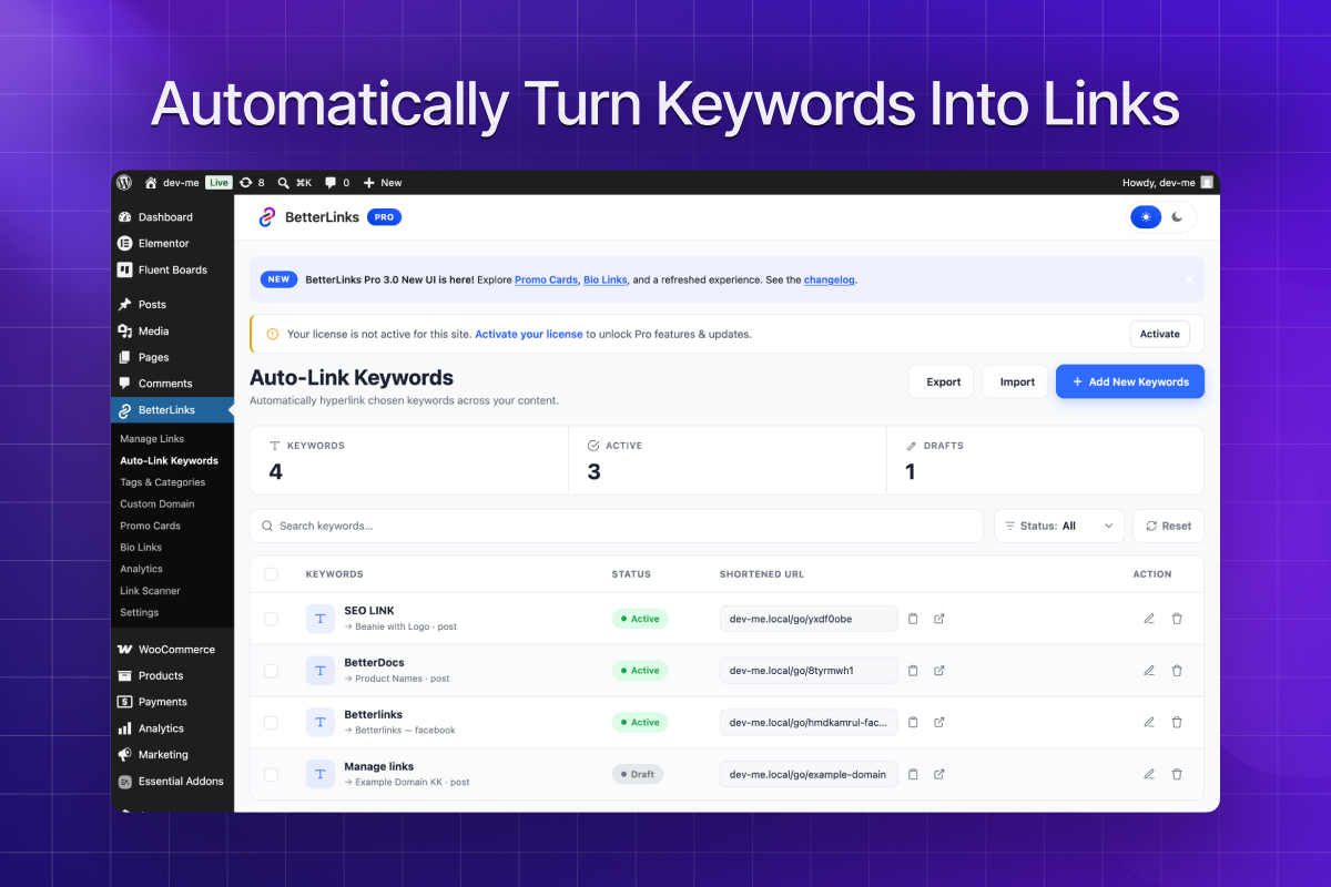 Auto-Link Keywords — turn chosen keywords into links across your whole site