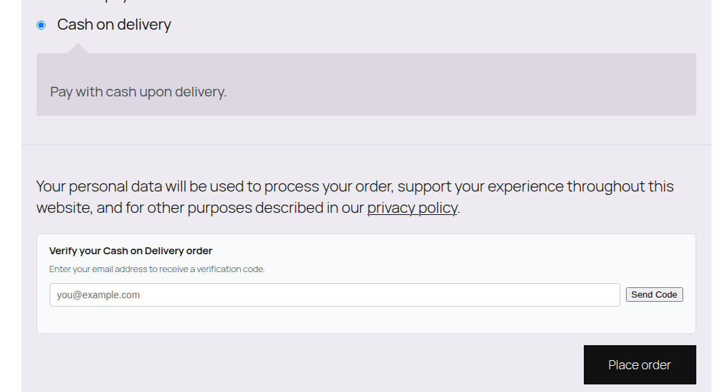OTP verification box (Email) on the Classic checkout.