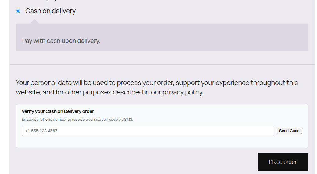 OTP verification box (SMS) on the Classic checkout.