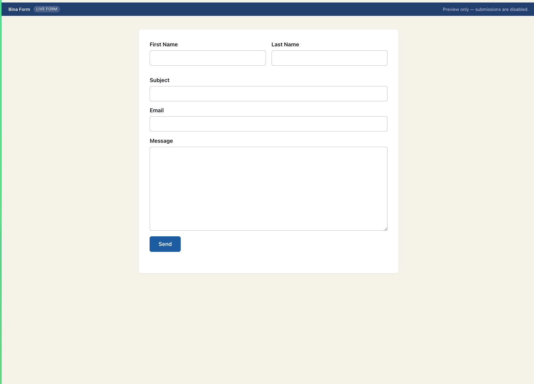 Front-end preview — see the form exactly as visitors will, before pushing live.