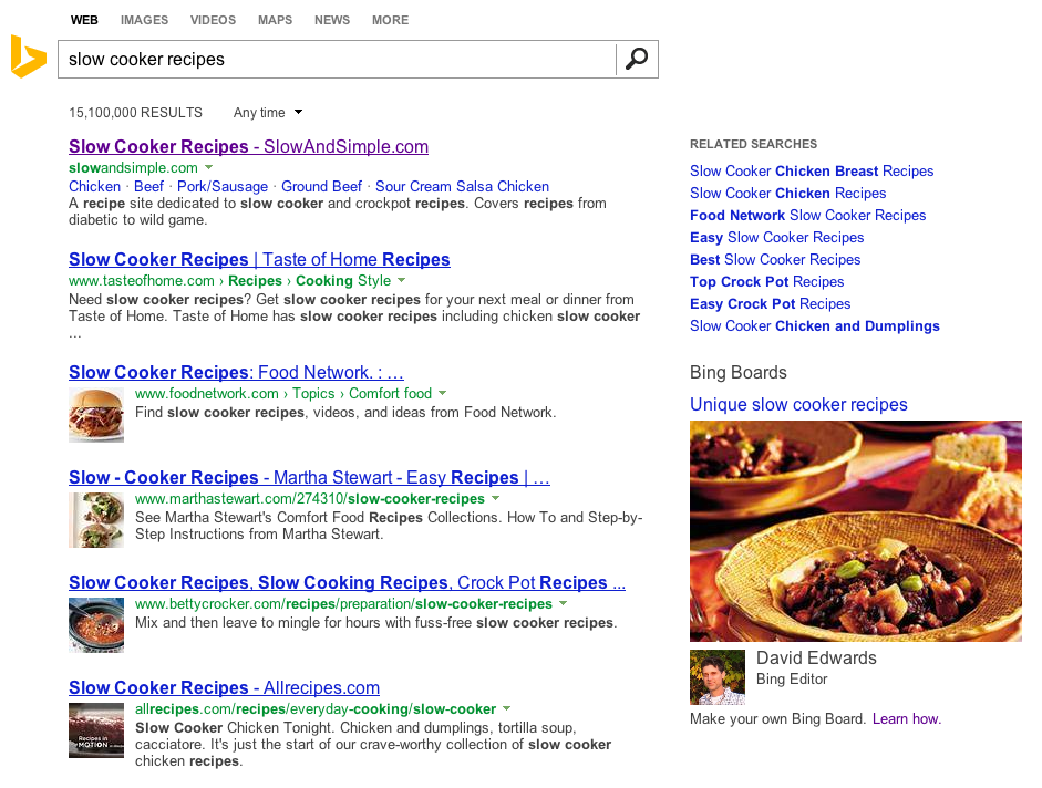 An example of a Bing Board on Bing.com