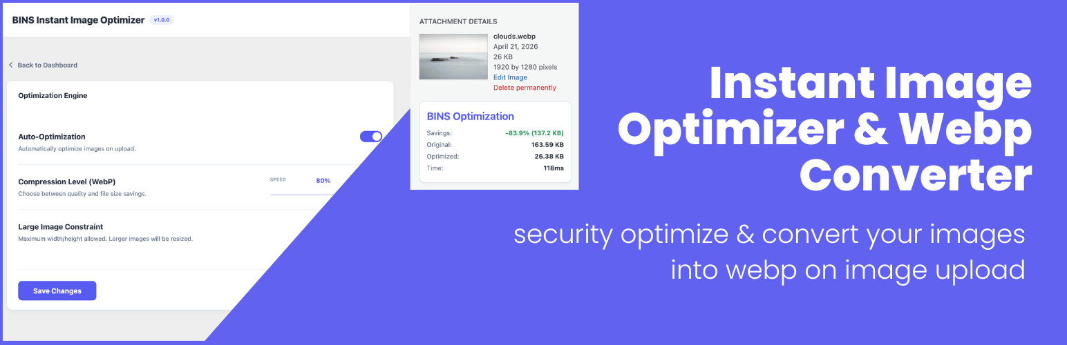 WordPress 外掛 BINS Image Optimizer – WebP Converter & Image Compression 的封面圖片