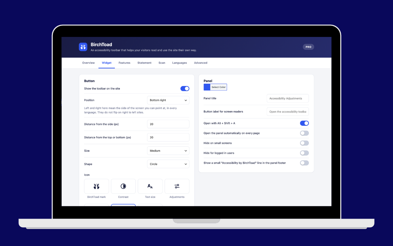 The admin Widget tab.