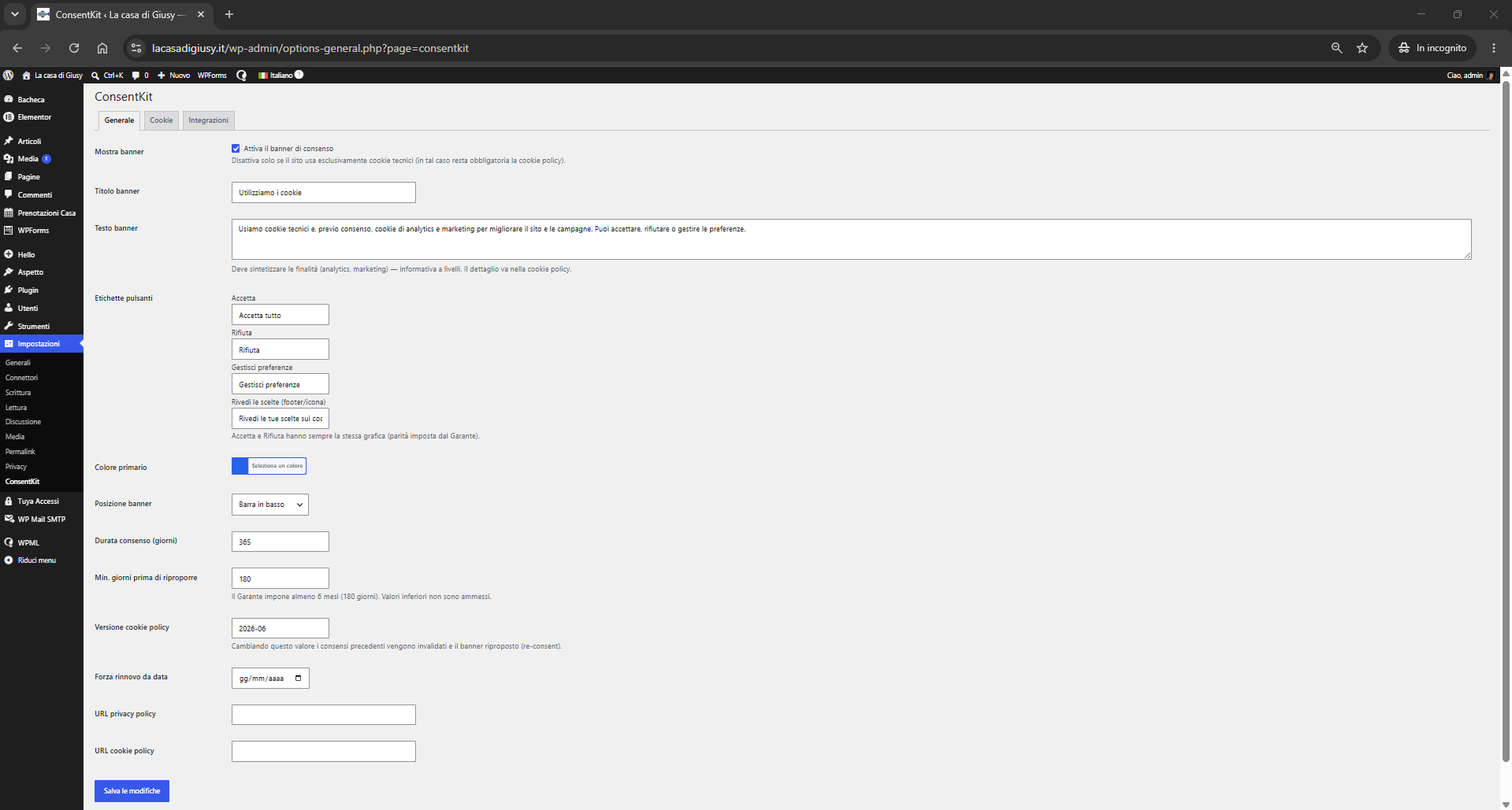 Settings → General: texts, color, re-prompt.
