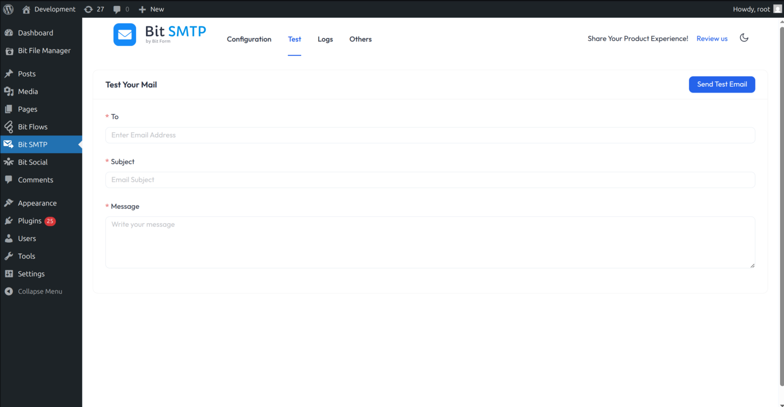 Send test mail to validate SMTP Configuration