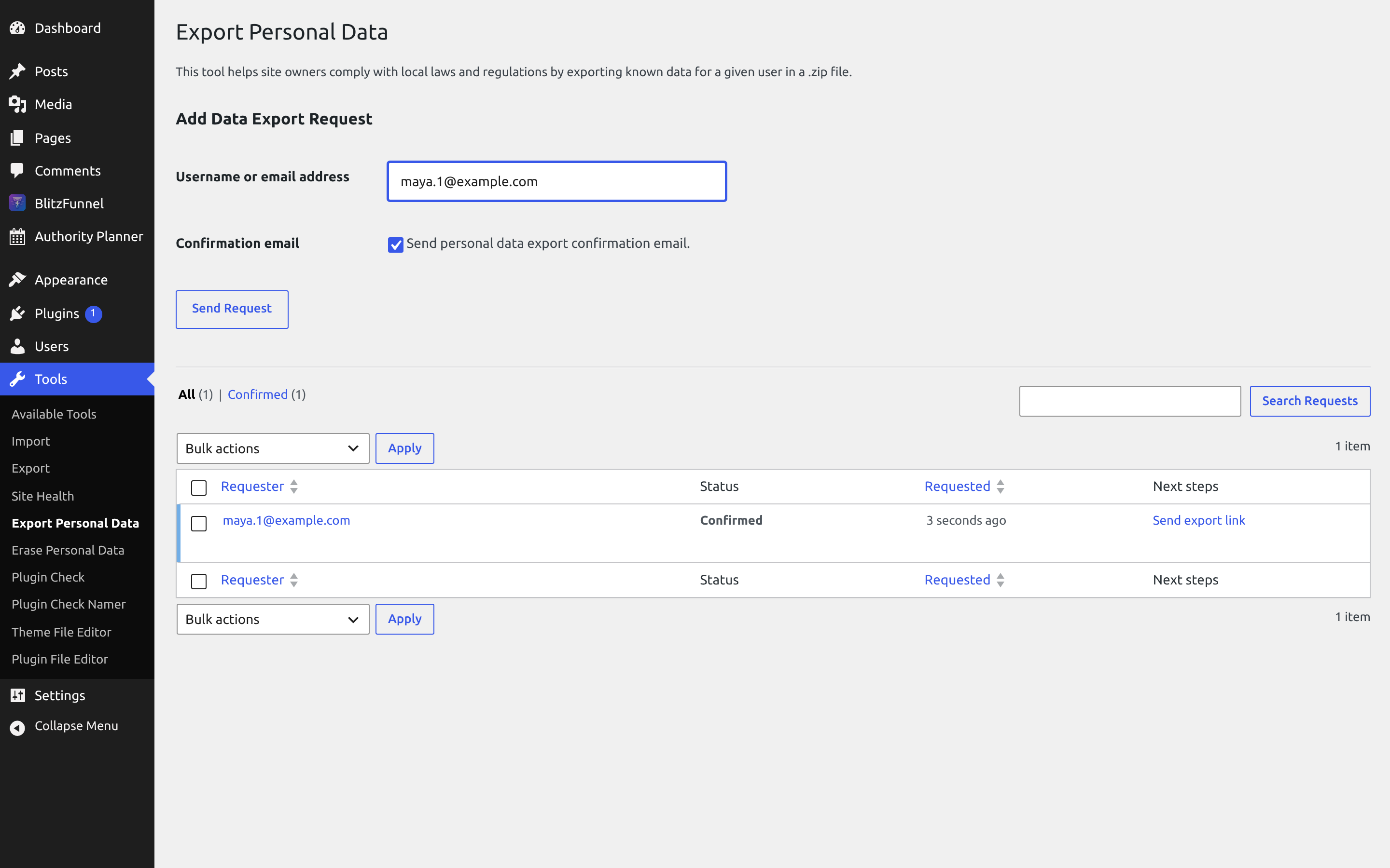 Personal data export and erase tools for lead records matched by email.