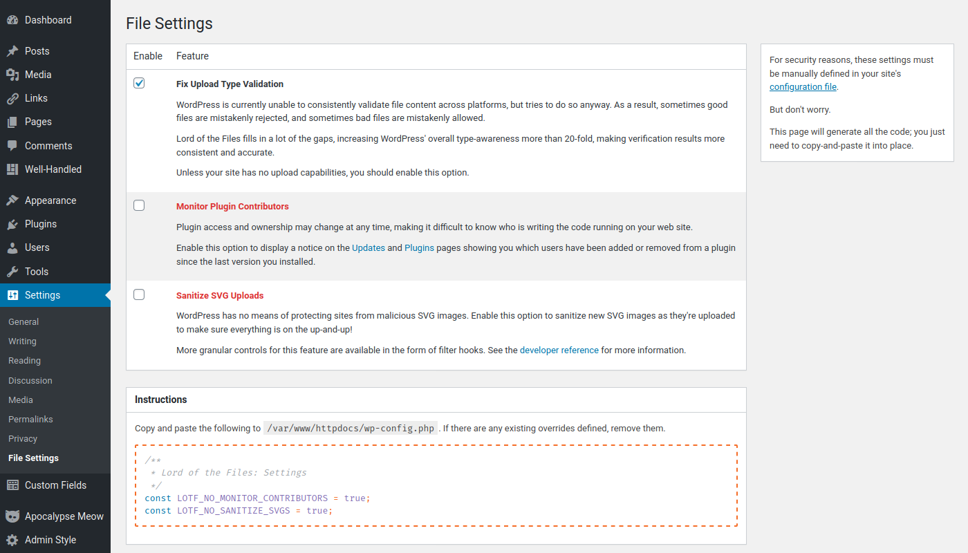 The plugin includes a settings wizard under <code>Settings &gt; File Settings</code>.