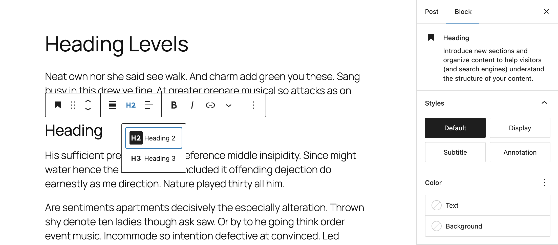 Heading Level Management - Customized heading level restrictions maintaining proper content hierarchy in the editor