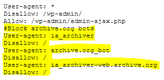 Lines that the plugin adds to the virtual robots.txt file that WordPress creates.