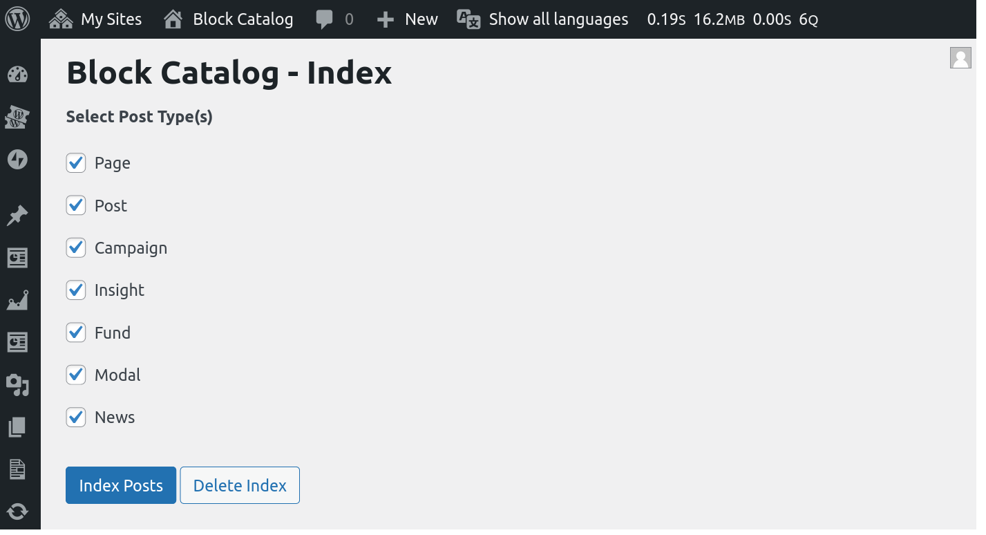 The Block Catalog indexing page. You need to index your content first.