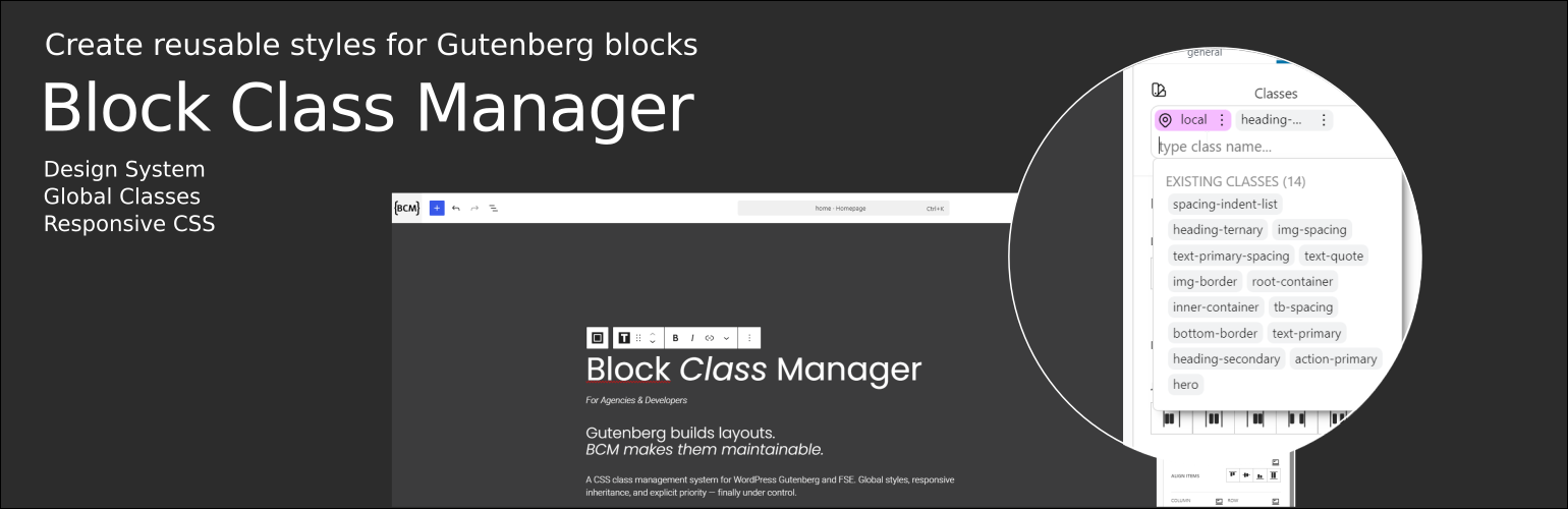 BCM Block Class Manager – Design System, Global Classes & Responsive CSS for Gutenberg