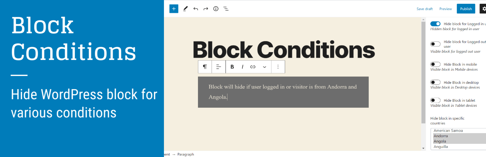 Block Conditions – Hide WordPress block for various conditions