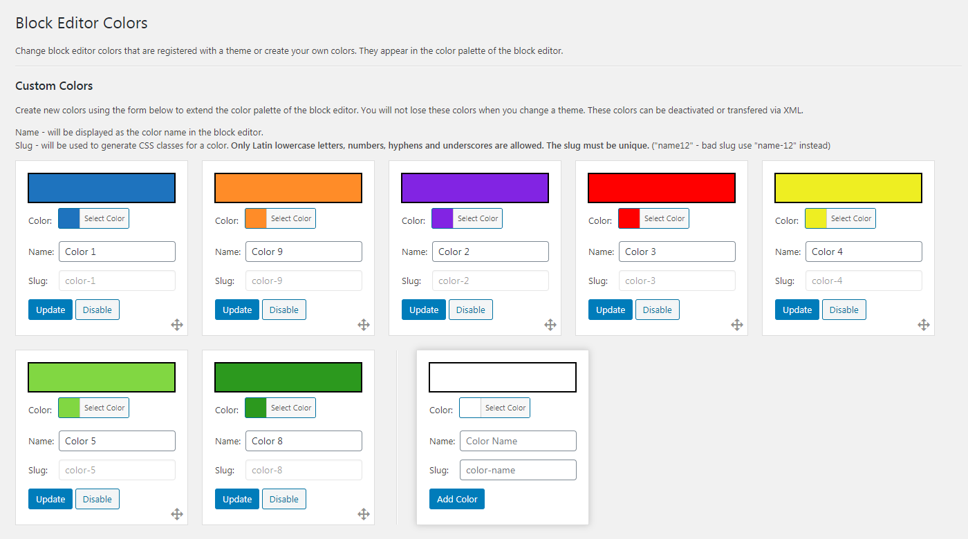 How to add template colors to custom block options in WordPress